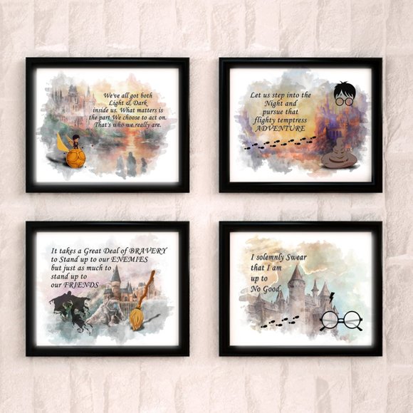 Harry Potter Watercolor | Wall Decor | Harry Potter Quotes Watercolor Art Prints Set Of 4 | Poshmark